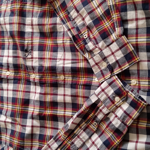 AMERICAN EAGLE OUTFITTERS RED YELLOW PLAID BUTTON DOWN SHIRT. SIZE (M ) - Picture 13 of 13